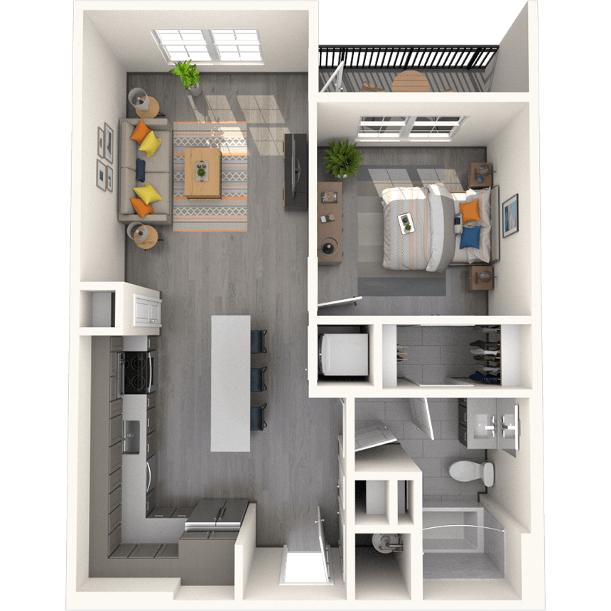 A1 1X1 678-696 SF floor plan