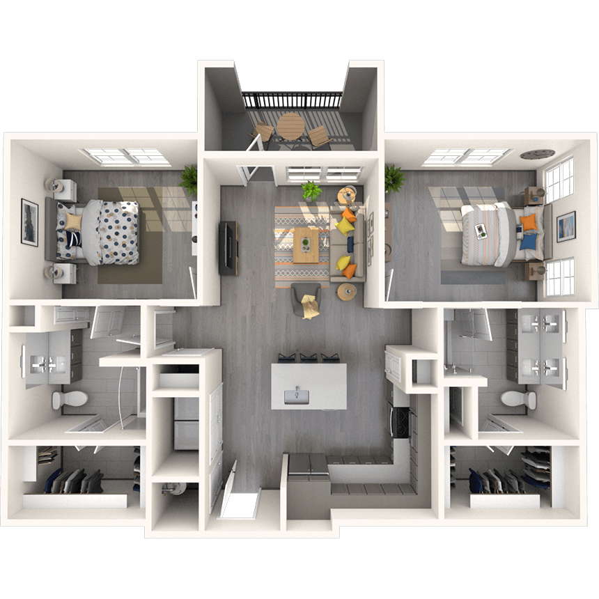 B1 2x2 1091 SF floor plan