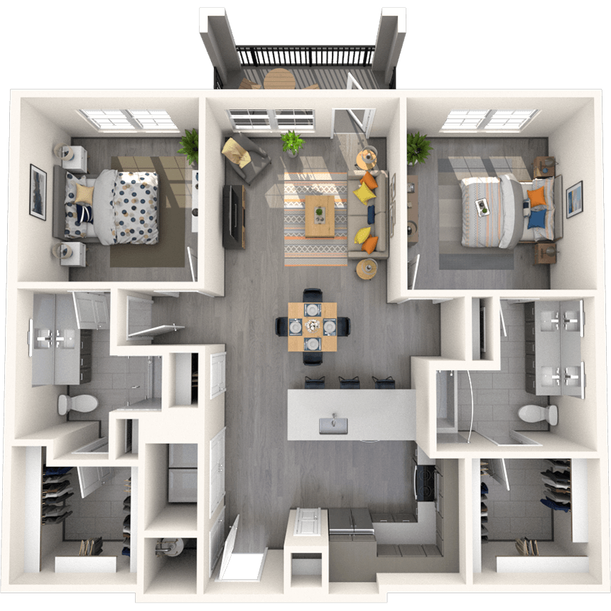 B2 2x2 1161-1174 SF floor plan