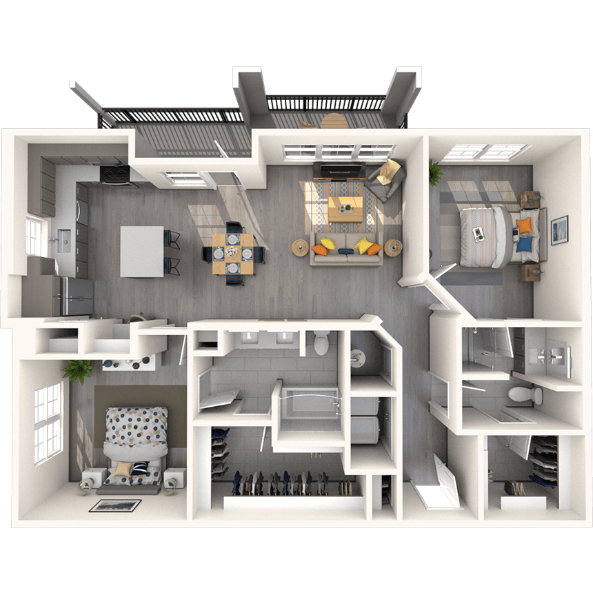 B3 2x2 1255 SF floor plan
