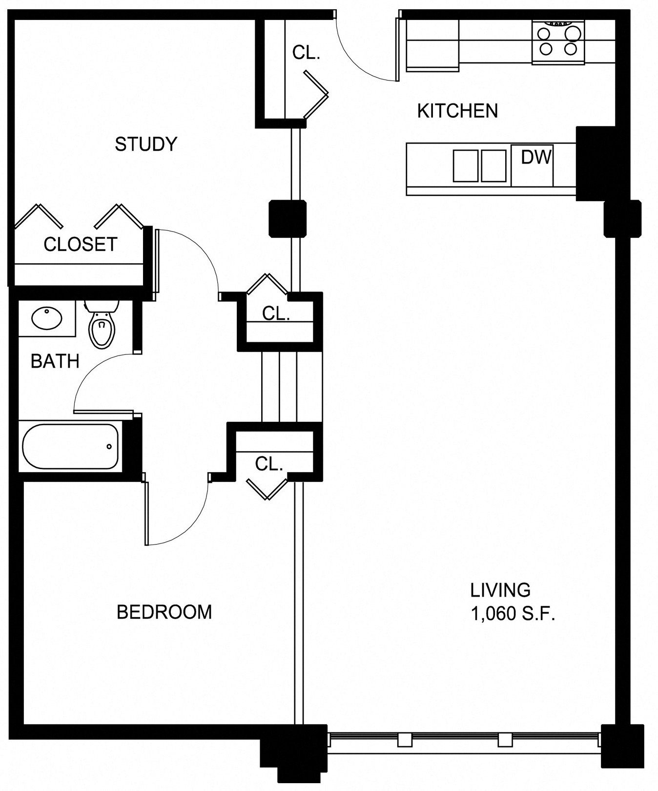 Floorplan for Apartment #P626, 1 bedroom unit at Halstead Providence