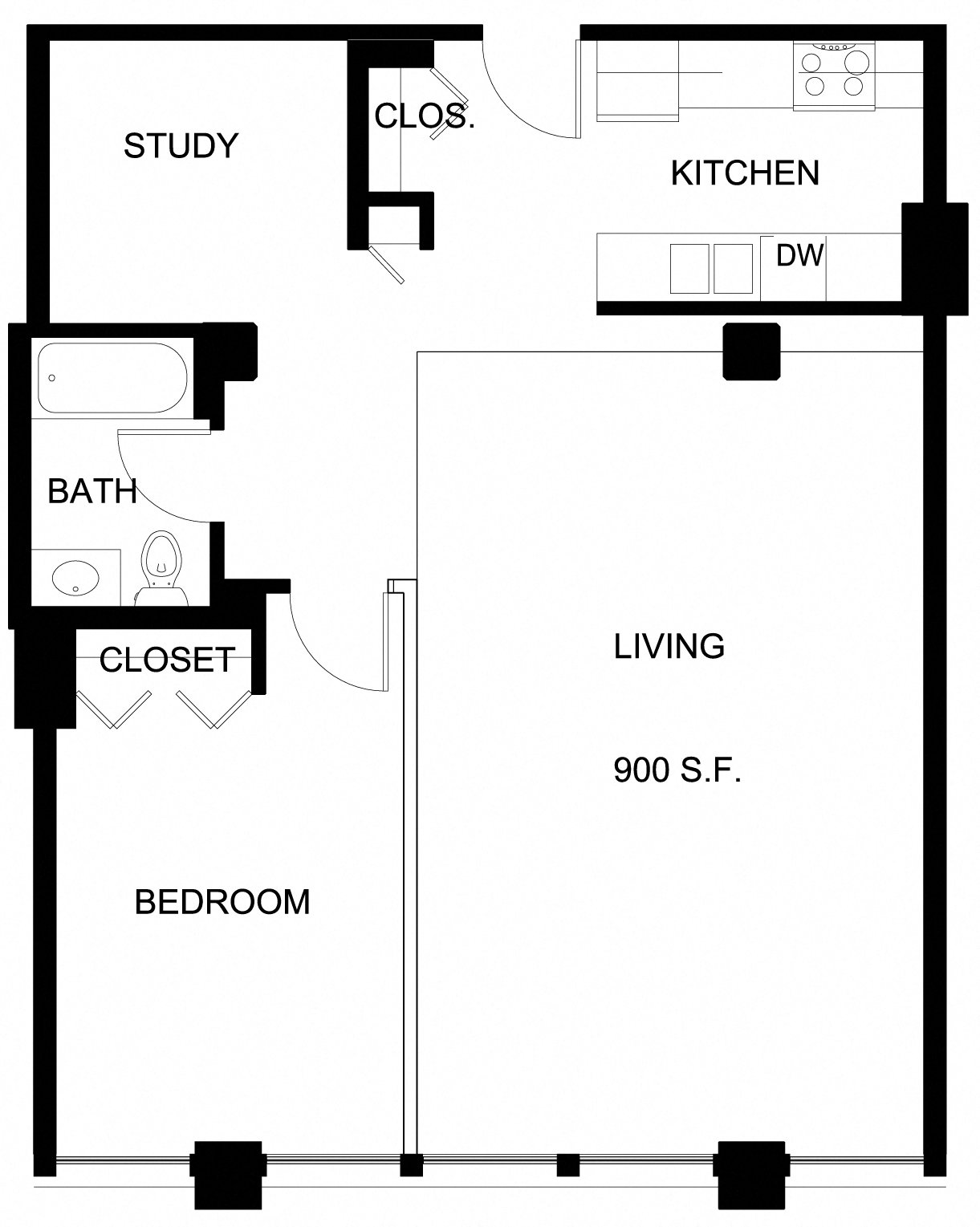 Floorplan for Apartment #P328, 1 bedroom unit at Halstead Providence