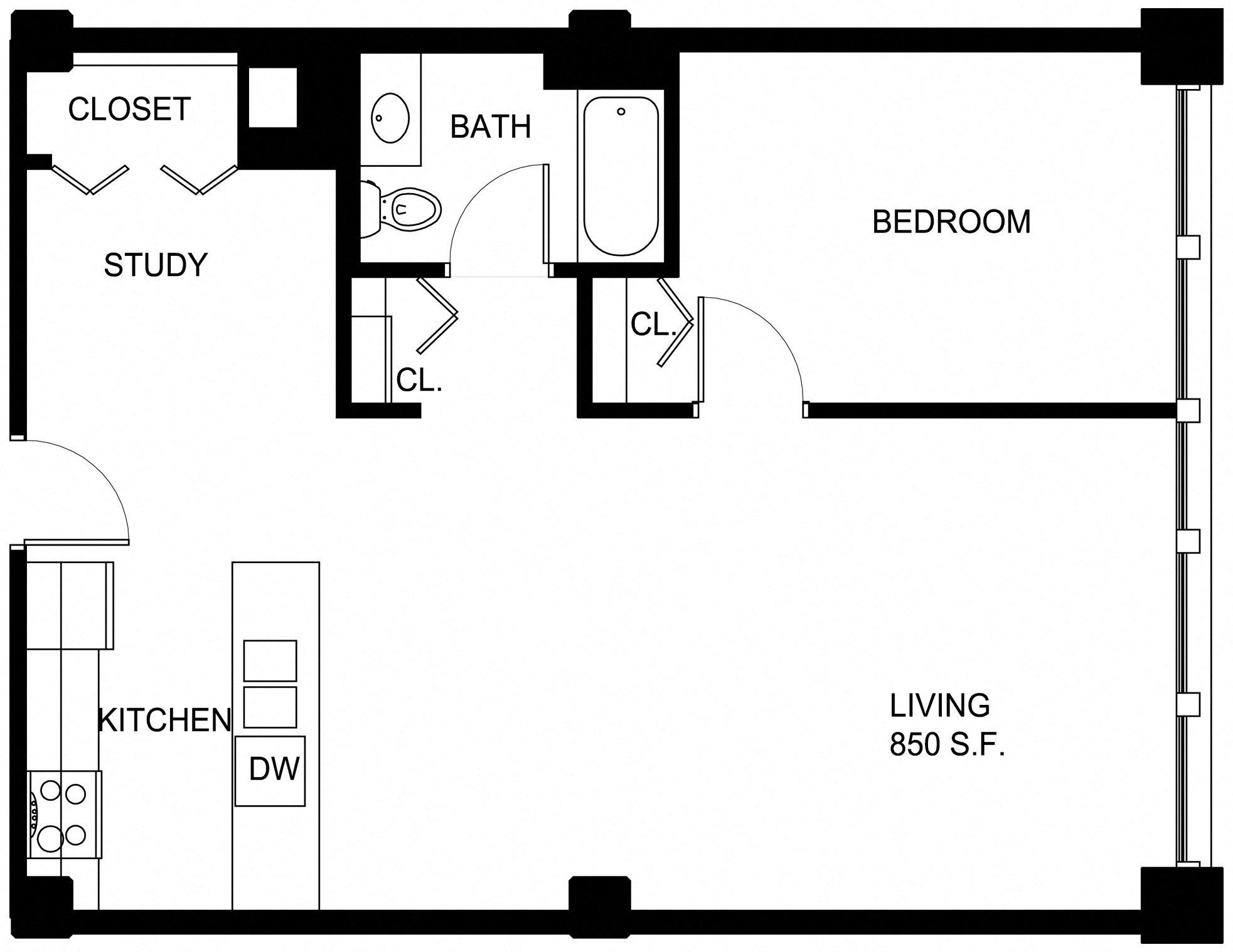 Floorplan for Apartment #P258, 1 bedroom unit at Halstead Providence