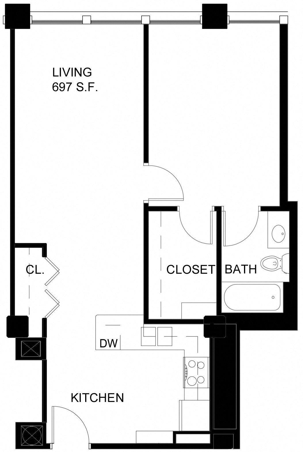 Floorplan for Apartment #P313B, 1 bedroom unit at Halstead Providence