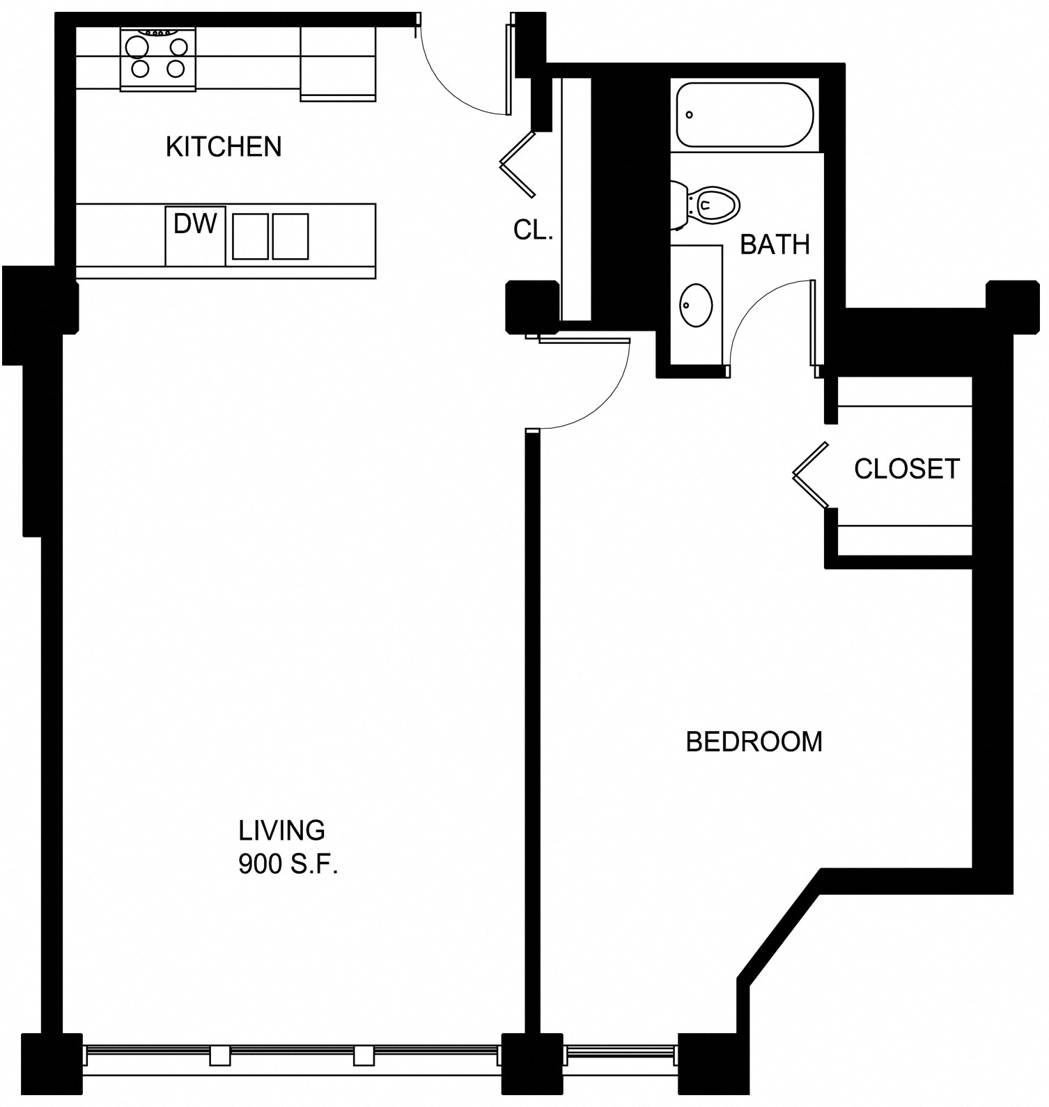 Floorplan for Apartment #P460, 1 bedroom unit at Halstead Providence