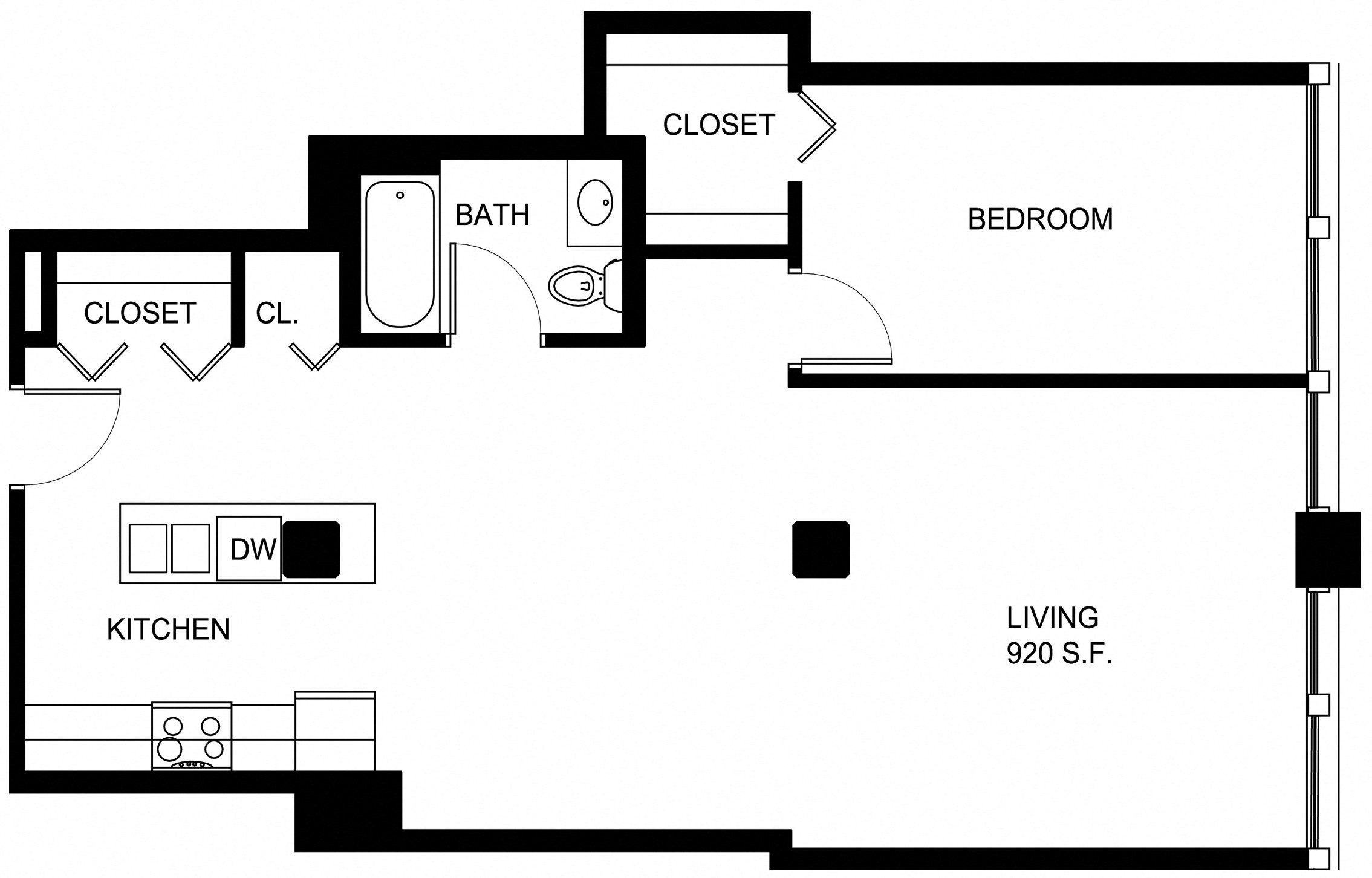 Floorplan for Apartment #P233, 1 bedroom unit at Halstead Providence