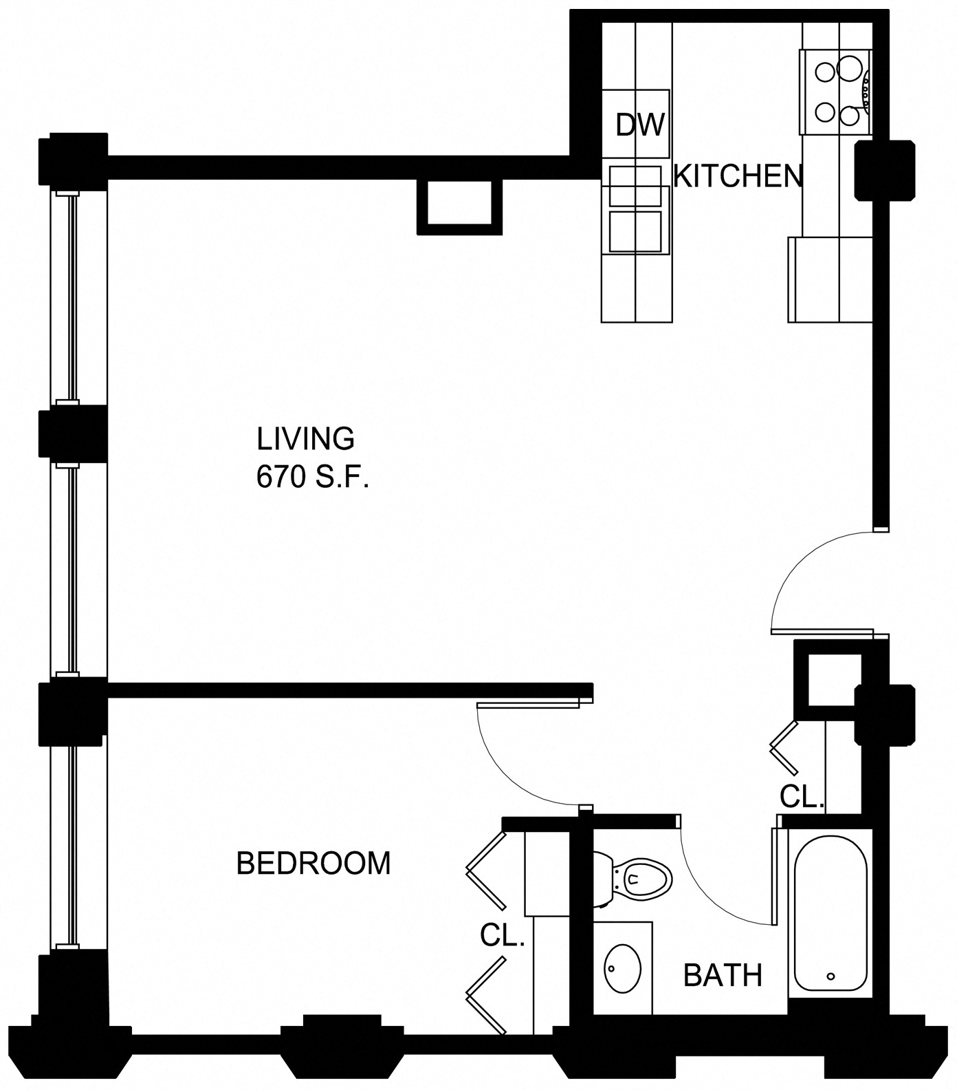 Floorplan for Apartment #P238, 1 bedroom unit at Halstead Providence