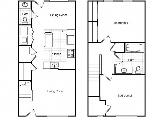2 Bedroom 1.5 Bath Townhouse 2D Floorplan 2 Bedroom 1.5 Bath Townhouse 2D Floorplan-Metropolitan Village and Cumberland Manor Apartments, Little Rock, AR