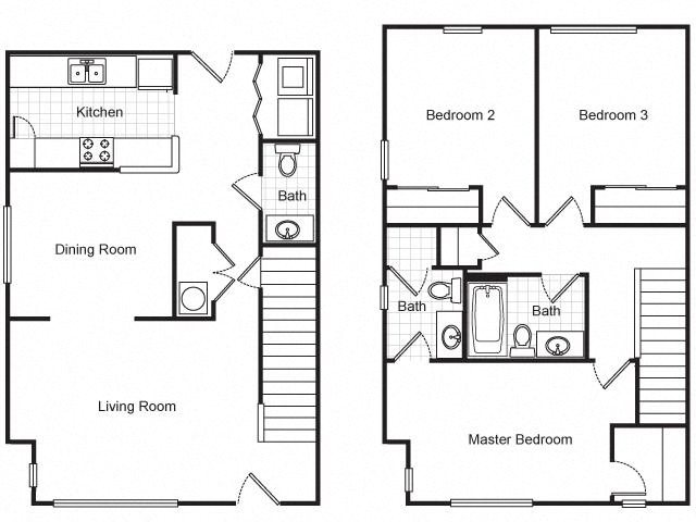 3 Bedroom 2 Bath Townhouse 2D Floorplan 3 Bedroom 2 Bath Townhouse 2D Floorplan-Metropolitan Village and Cumberland Manor Apartments, Little Rock, AR