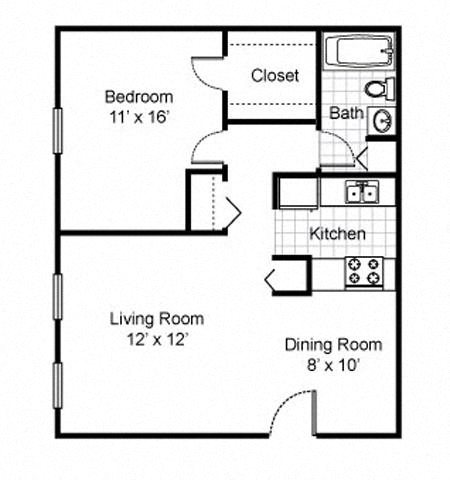 1 Bedroom 1 Bath 2D Floorplan - Style A2 1 Bedroom 1 Bath 2D floorplan Style A2-Preservation Square, St. Louis, MO