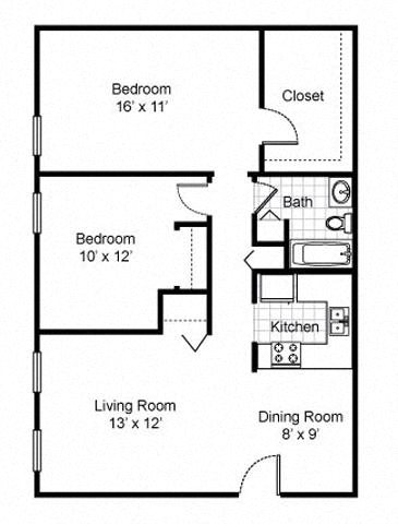 2 Bedroom 1 Bath 2D Floorplan Style B2 2 Bedroom 1 Bath 2D Floorplan Style B2-Preservation Square, St. Louis, MO