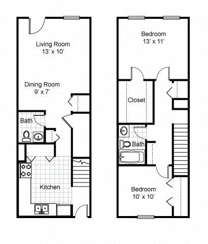 2 Bedroom 1.5 Bath 2D Townhouse Floorplan Style D2 2 Bedroom 1.5 Bath 2D Townhouse Floorplan Style D2-Preservation Square, St. Louis, MO
