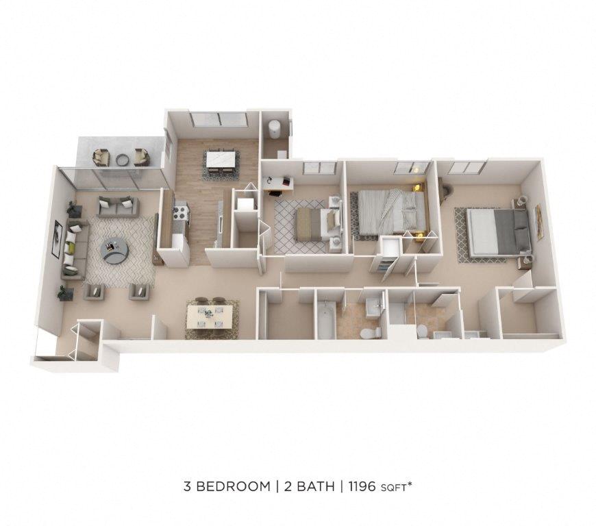 Three Bedroom 2 Bath floor plan