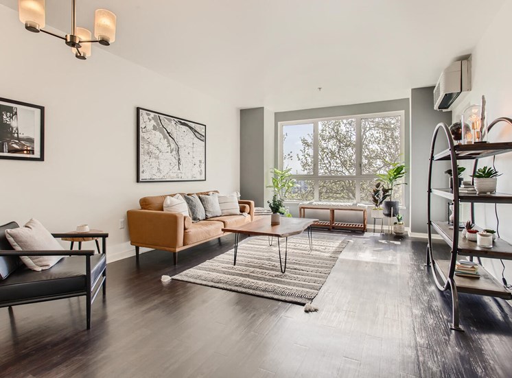 Apartments in Downtown Portland OR - Linc 245 - Spacious Living Room with Wood-Style Flooring