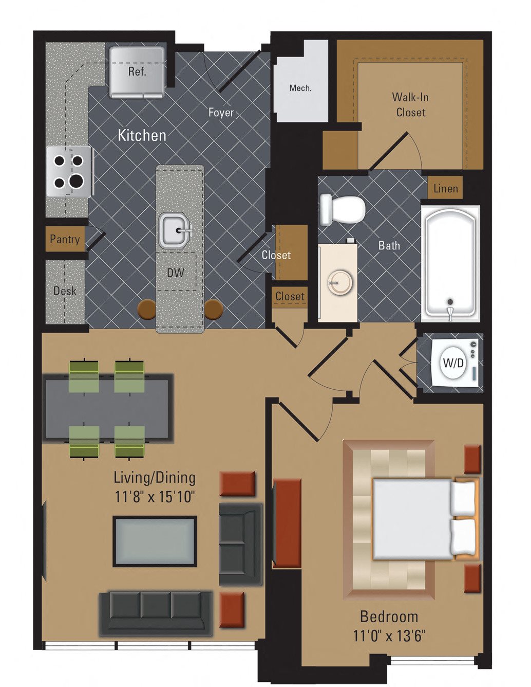 1 Bedroom / 1 Bathroom