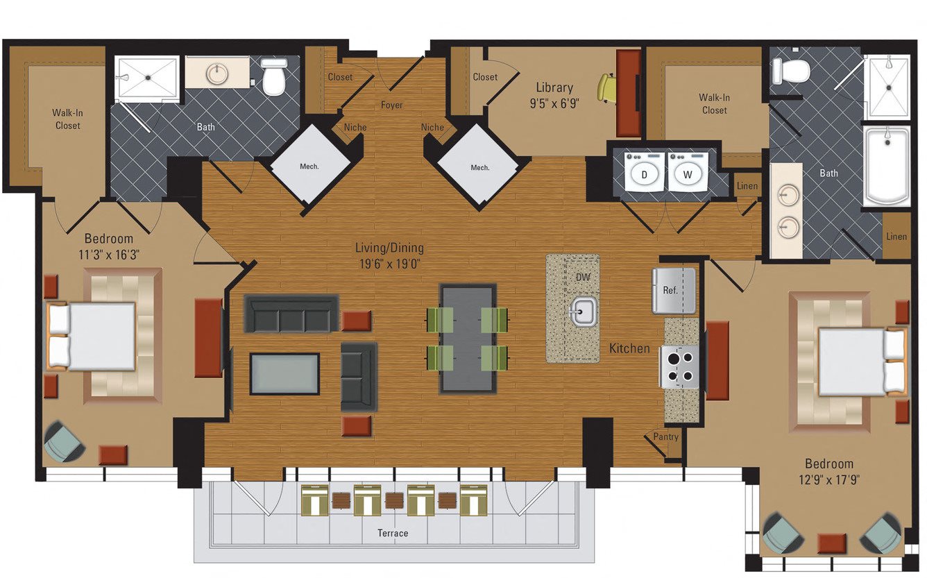 D1 Floor Plan at The Millennium, Arlington, 22202