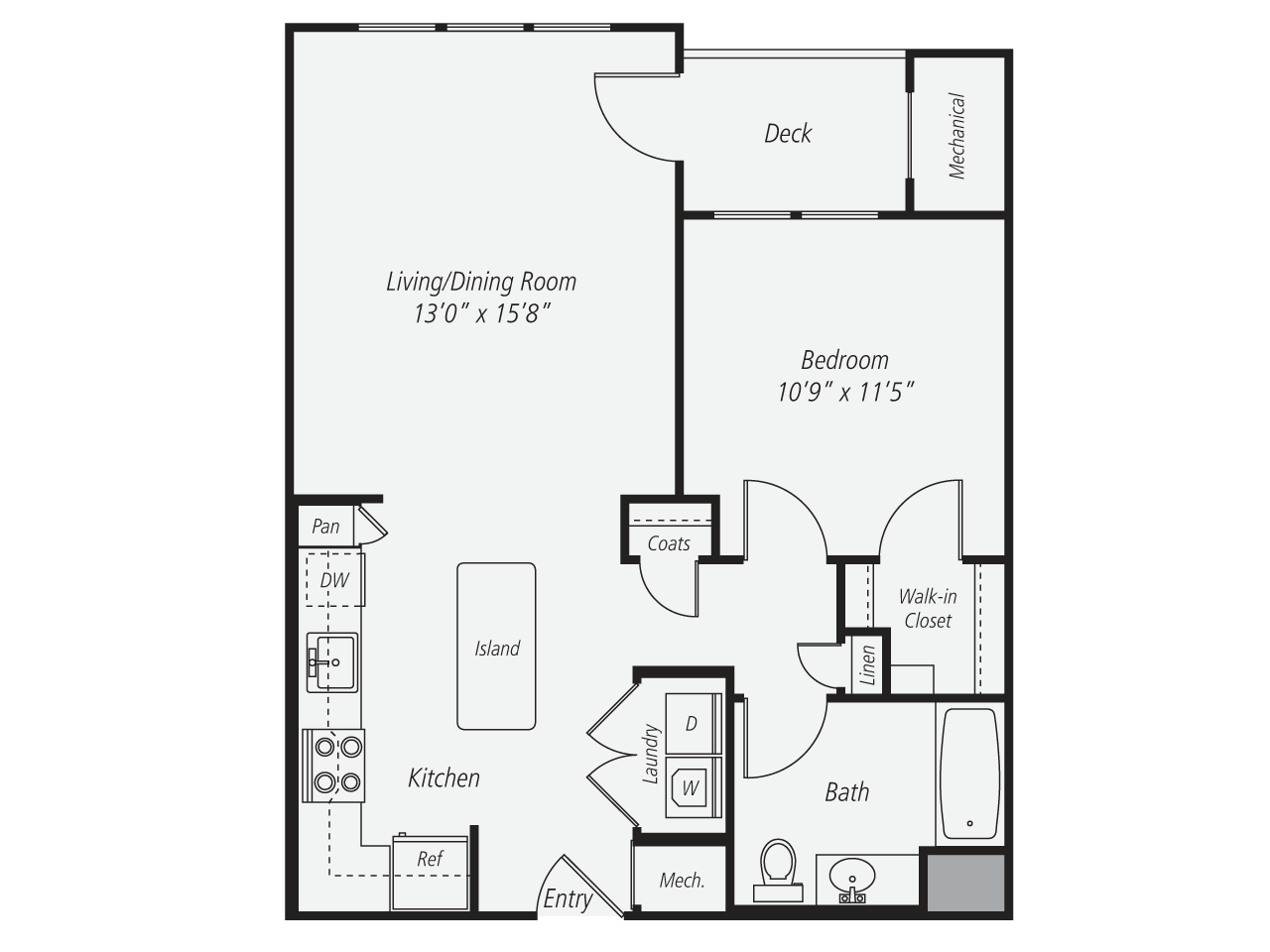 Floorplan for Apartment #119, 1 bedroom unit at Halstead Norwalk