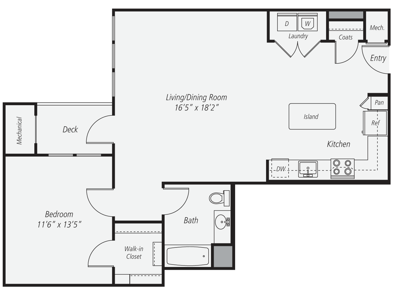 Floorplan for Apartment #221, 1 bedroom unit at Halstead Norwalk