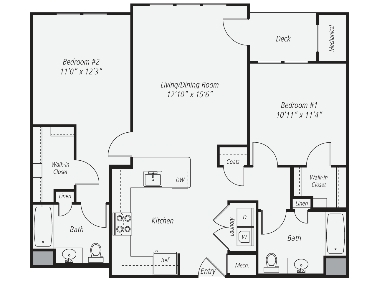 Floorplan for Apartment #115, 2 bedroom unit at Halstead Norwalk