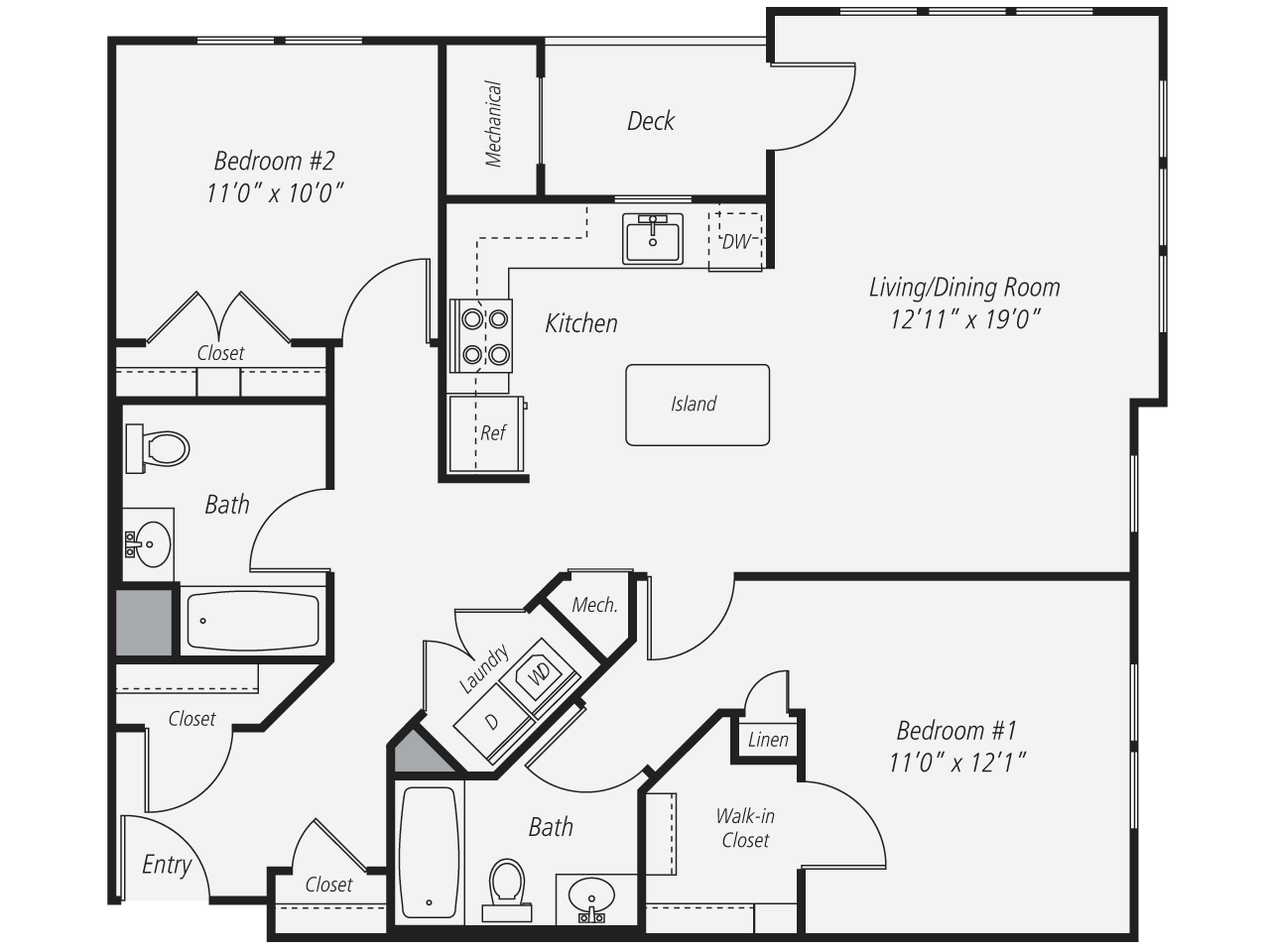 Floorplan for Apartment #107, 2 bedroom unit at Halstead Norwalk