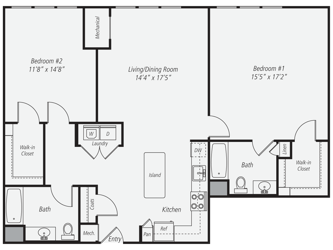 Floorplan for Apartment #233, 2 bedroom unit at Halstead Norwalk