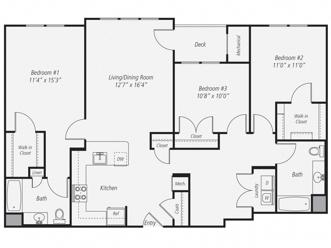 Floorplan for Apartment #354, 3 bedroom unit at Halstead Norwalk