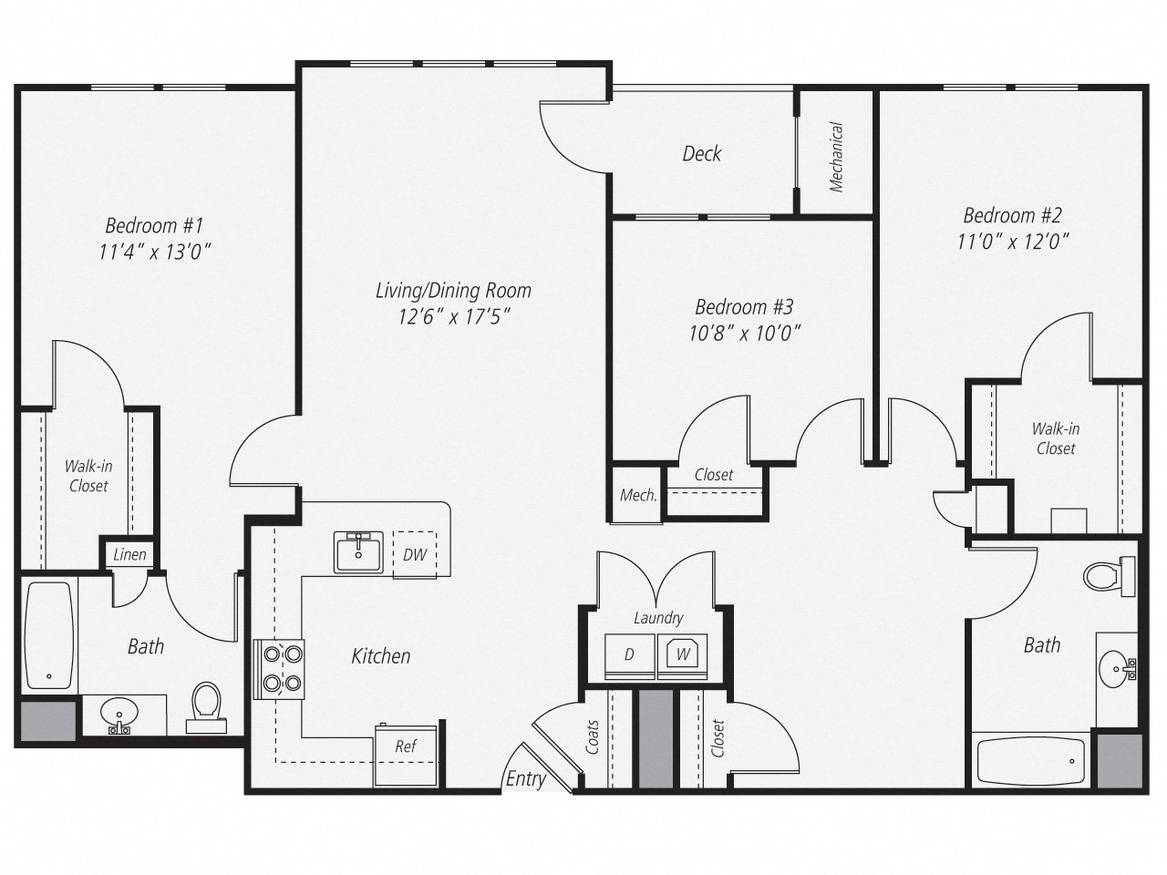 Floorplan for Apartment #314, 3 bedroom unit at Halstead Norwalk