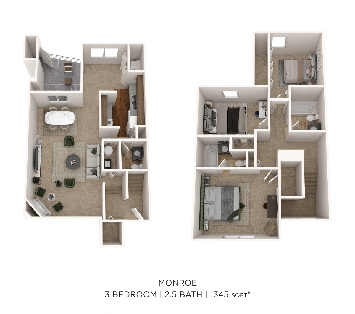 Three Bedroom 2.5 Bath Townhome floor plan