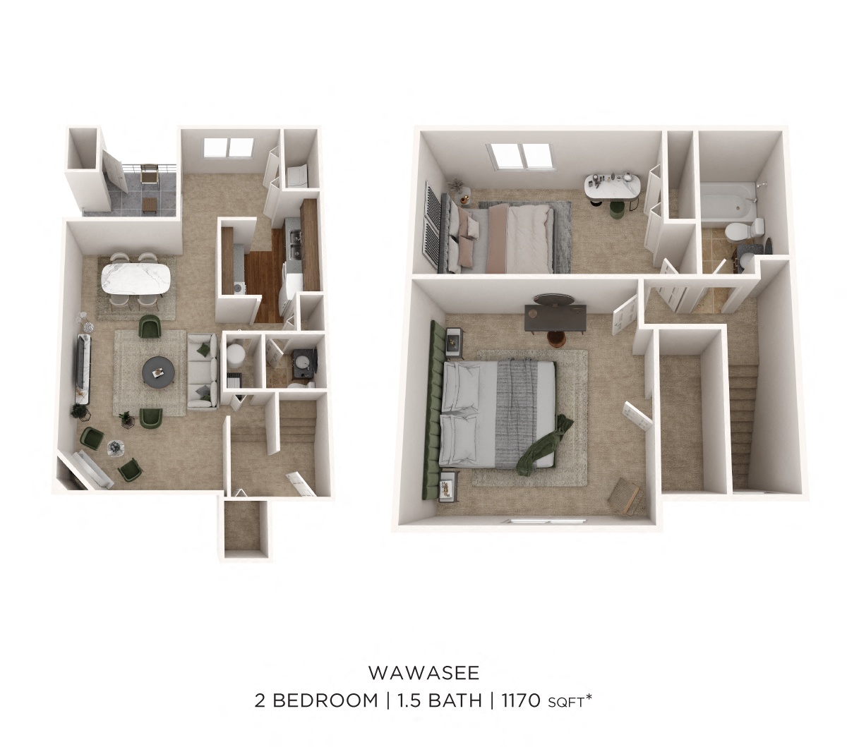 Two Bedroom 1.5 Bath Townhome floor plan