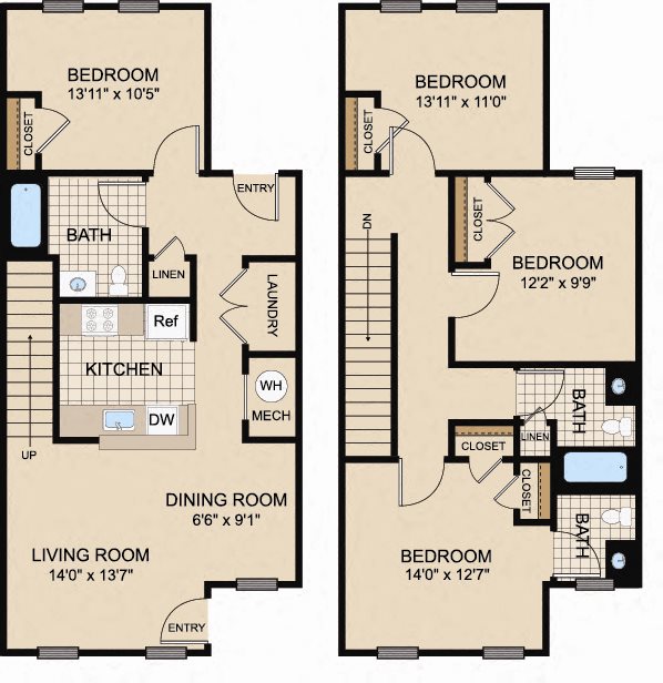 Four bedroom townhome floor plan Four bedroom townhome floor plan in Trenton, NJ