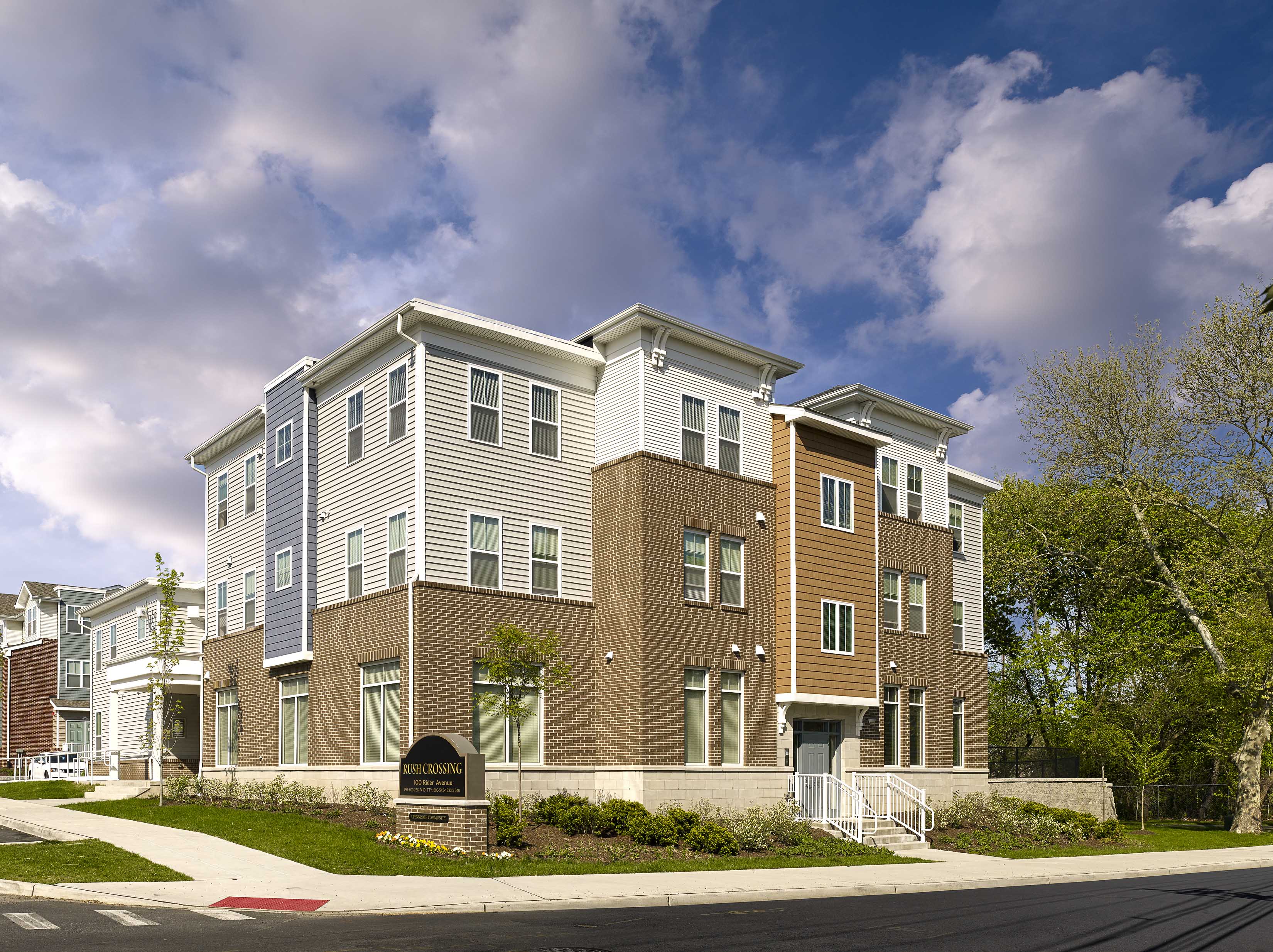 Exterior of Rush Crossing affordable apartments in Trenton, NJ