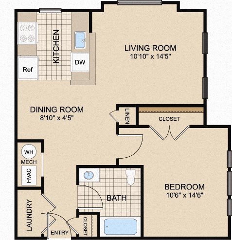 One bedroom apartment floor plan One-bedroom apartment floor plan