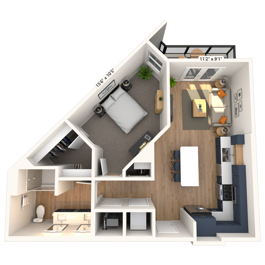A3 1x1 687-700 SF-FP floor plan