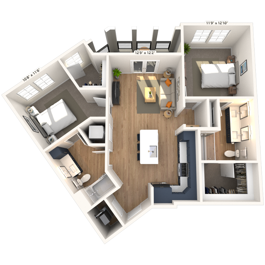 B5 2x2 1059 SF-FP floor plan