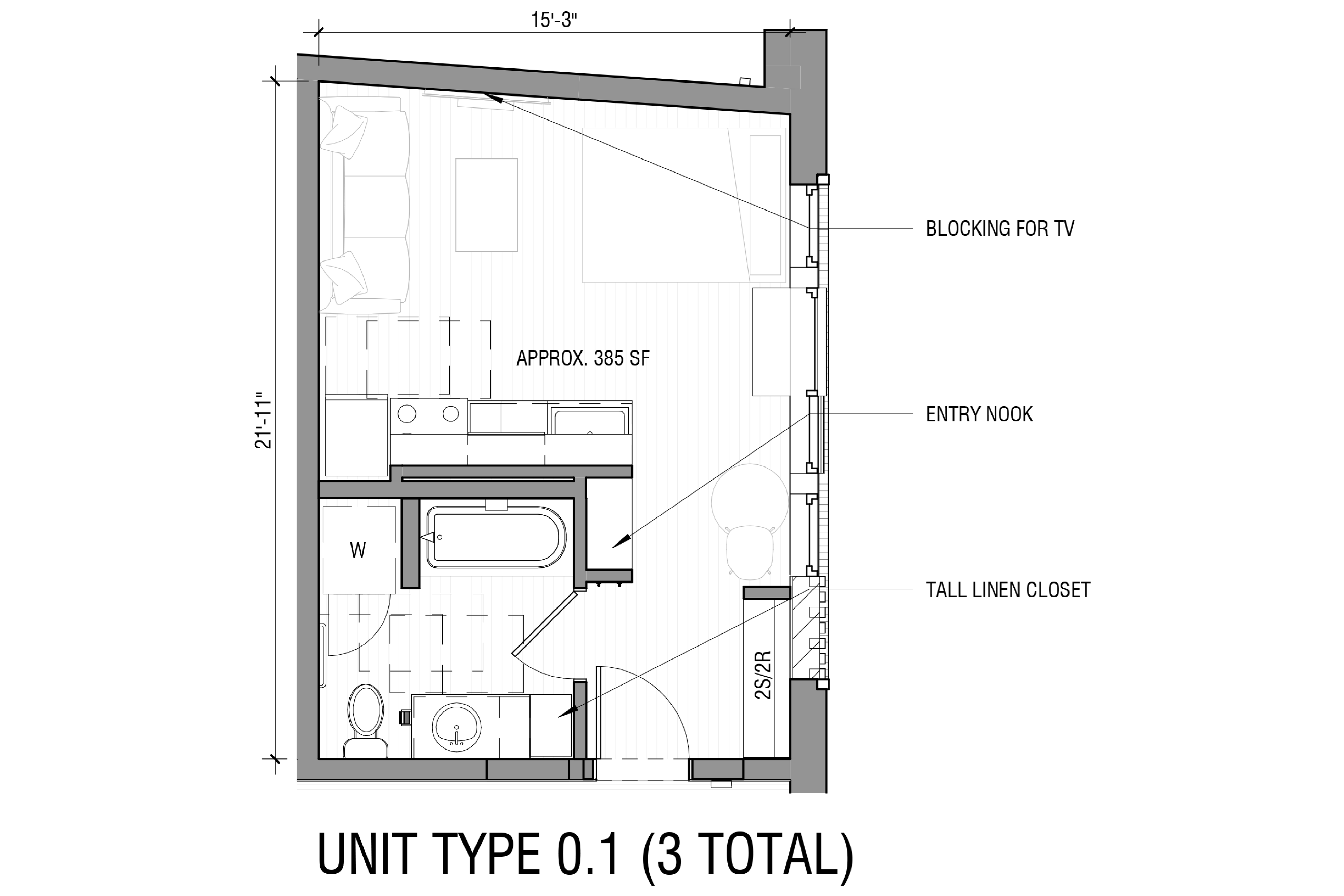 Studio w/1 Bath