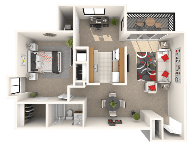 1 Bedroom, 1 Bath floor plan