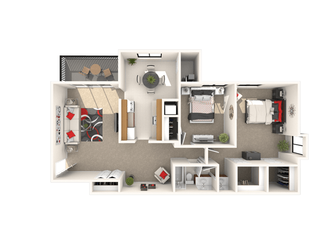 2 Bedroom, 1 Bath floor plan