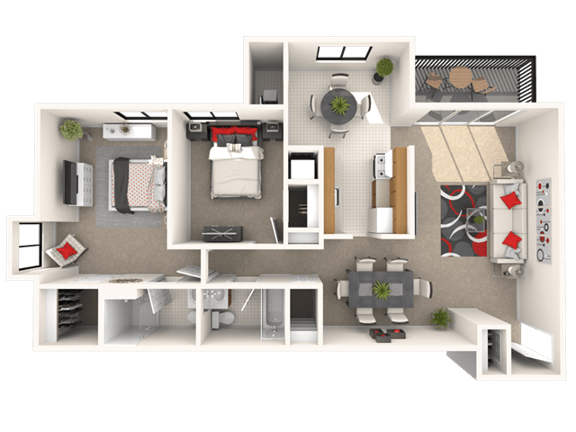 2 Bedroom, 2 Bath floor plan