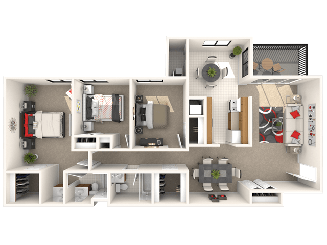 3 Bedroom, 2 Bath floor plan