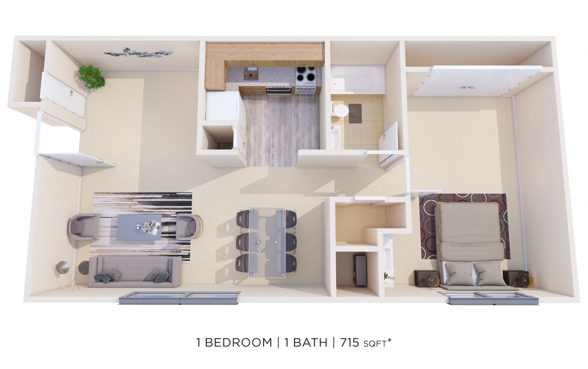 One Bedroom - 715 sqft floor plan