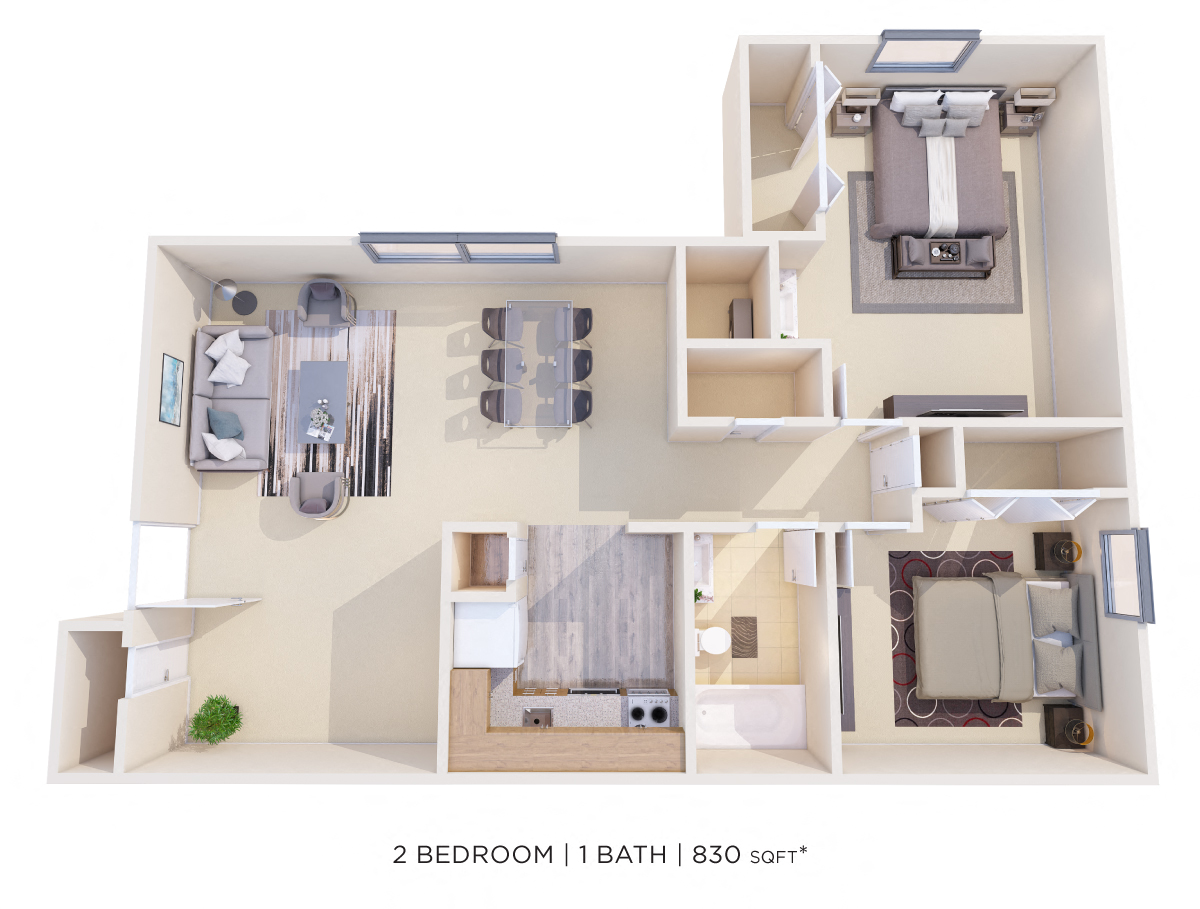 Two Bedroom - 830 sqft floor plan