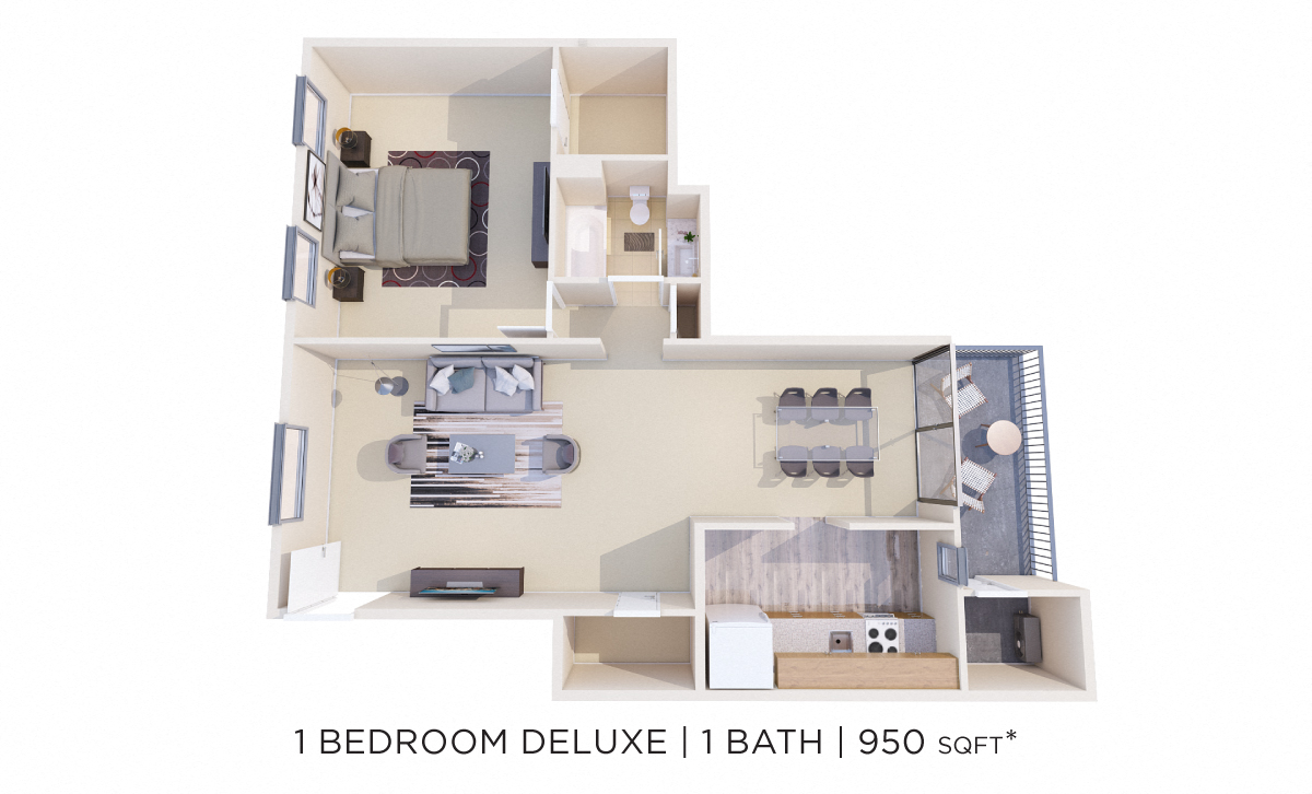 One Bedroom - 950 sqft floor plan