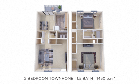 Two Bedroom 1.5 Bath Townhome - 1,450 sqft floor plan