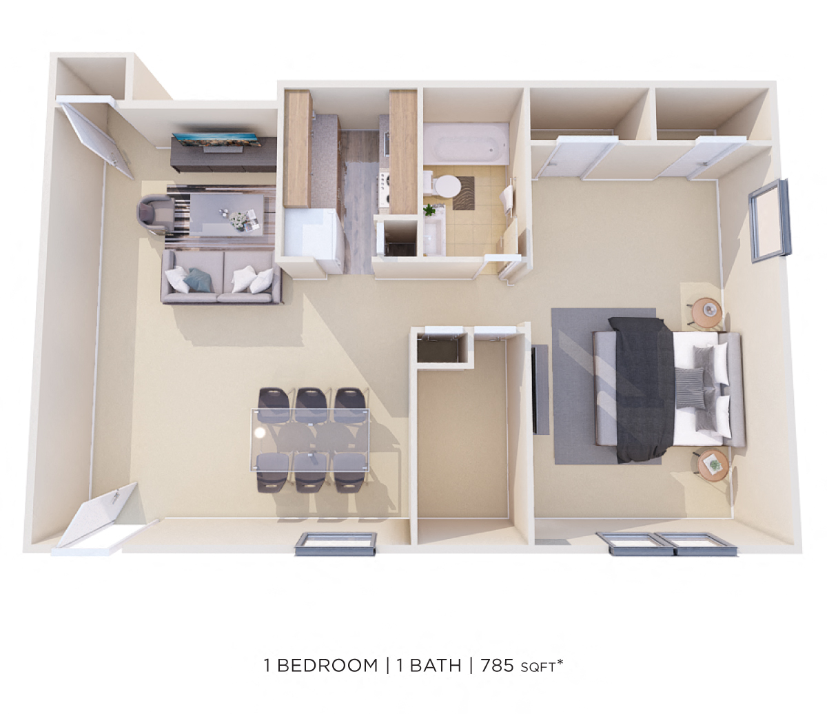 One Bedroom - 785 sqft floor plan