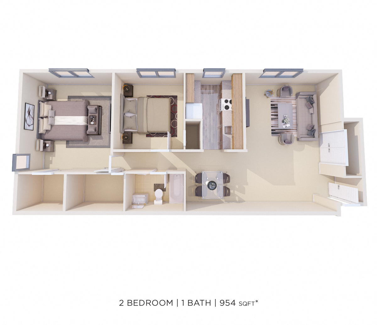 Two Bedroom - 954 sqft floor plan