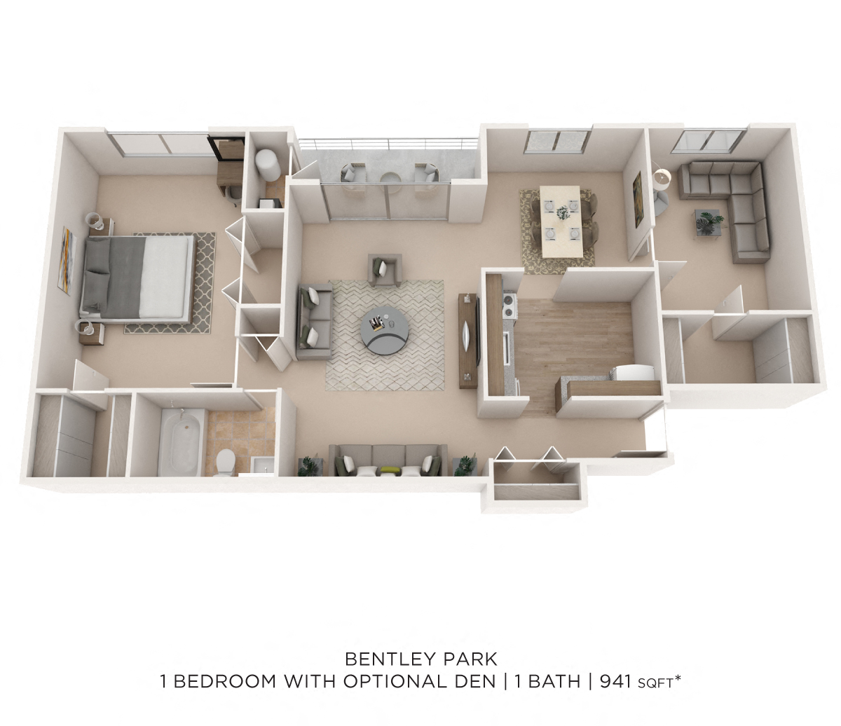 One Bedroom w/ Den - 941 sqft floor plan