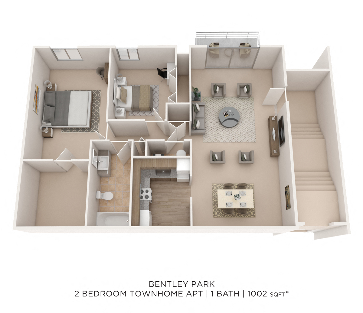 Two Bedroom - 1,002 sqft floor plan