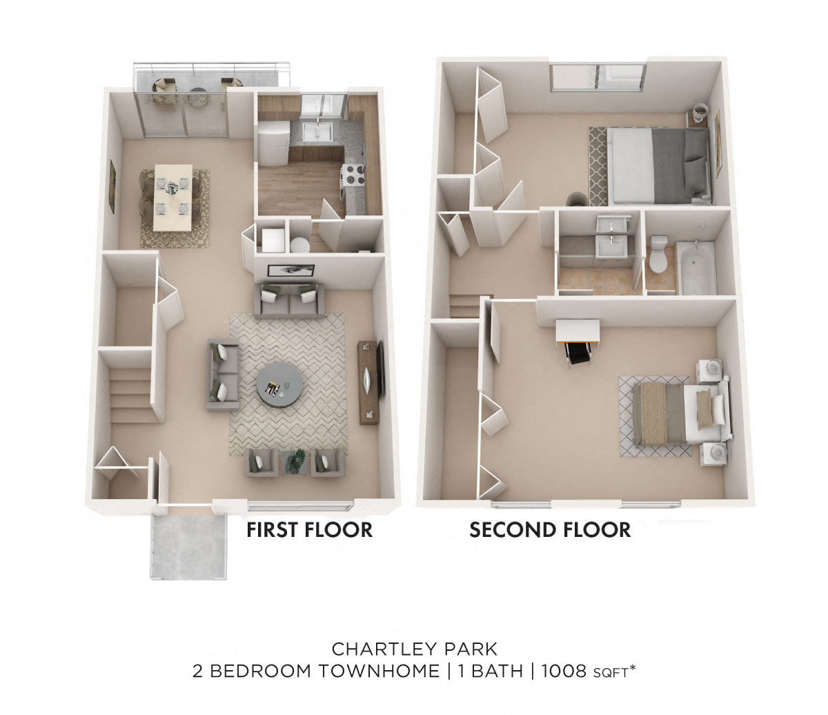 Two Bedroom - 1,007 sqft floor plan