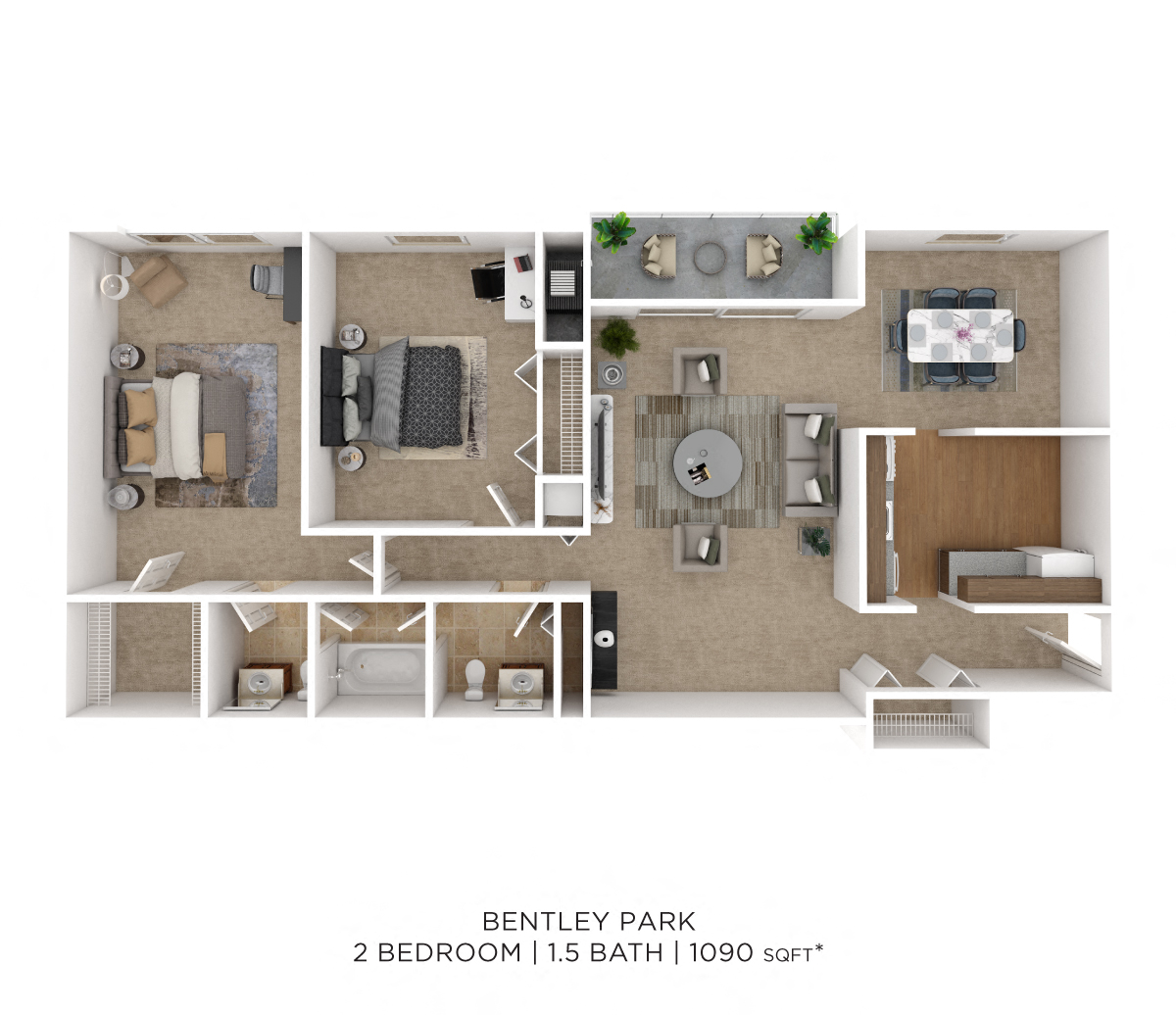 Two Bedroom 1.5 Bath - 1,090 sqft floor plan