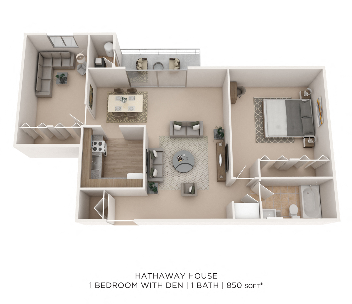 One Bedroom w/ Den - 882 sqft floor plan